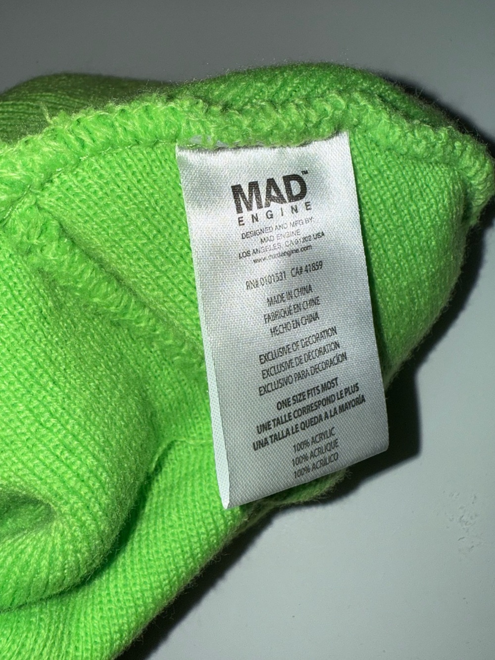 MAD Engine Neon Green NASA Beanie - Picture 2 of 3